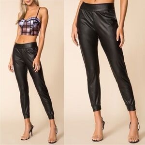 Commando Black High Waisted Faux Leather Joggers Pants